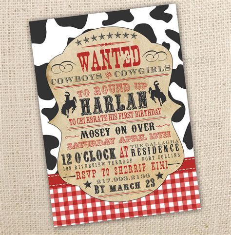 cowboy theme first birthday|cowboy birthday party invitations.